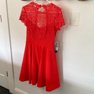 Bebe red dress size 4; lace bodice